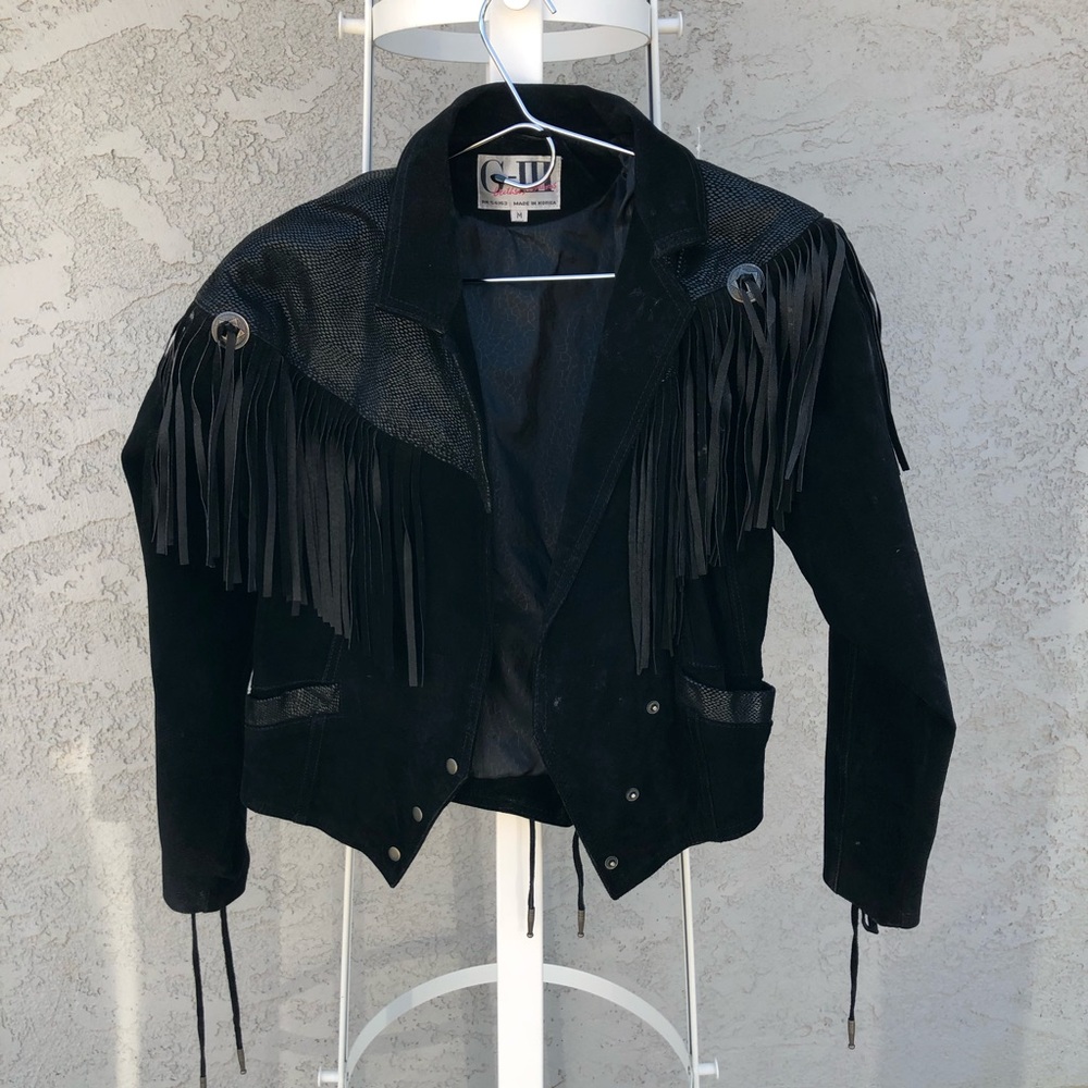 Vintage suede fringe leather biker moto jacket